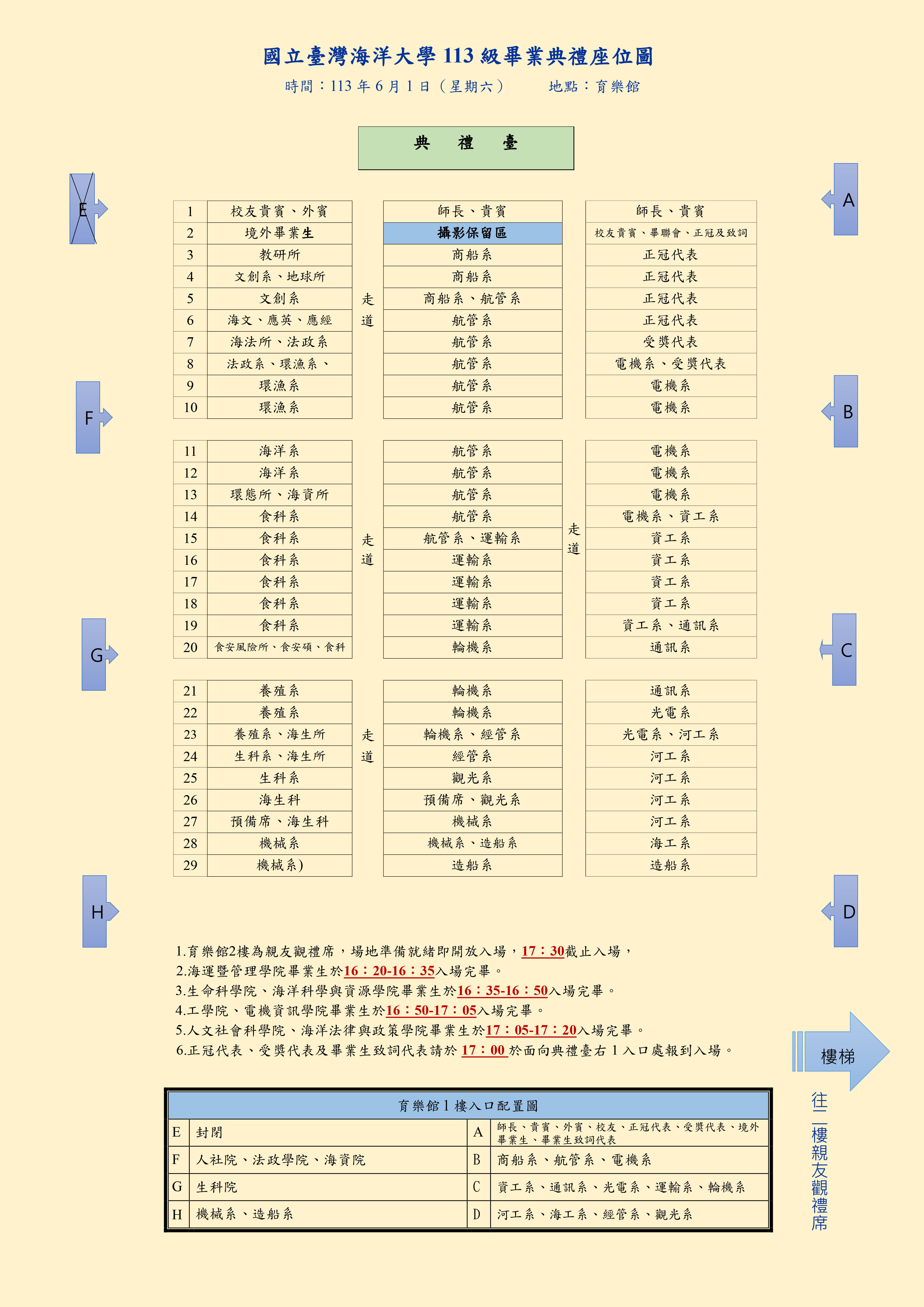 113級畢業典禮座位圖