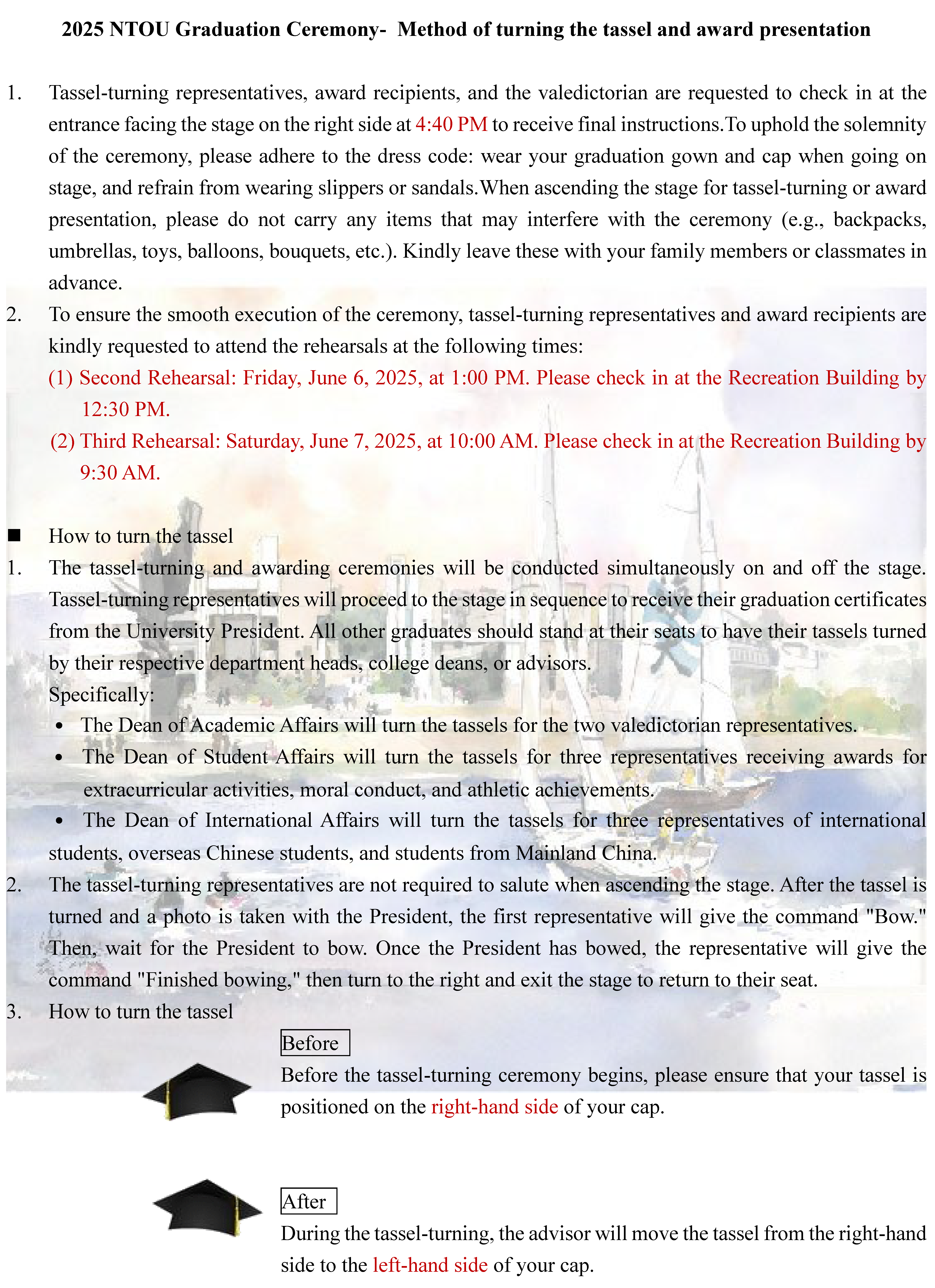 Method of turning the tassel and award presentation