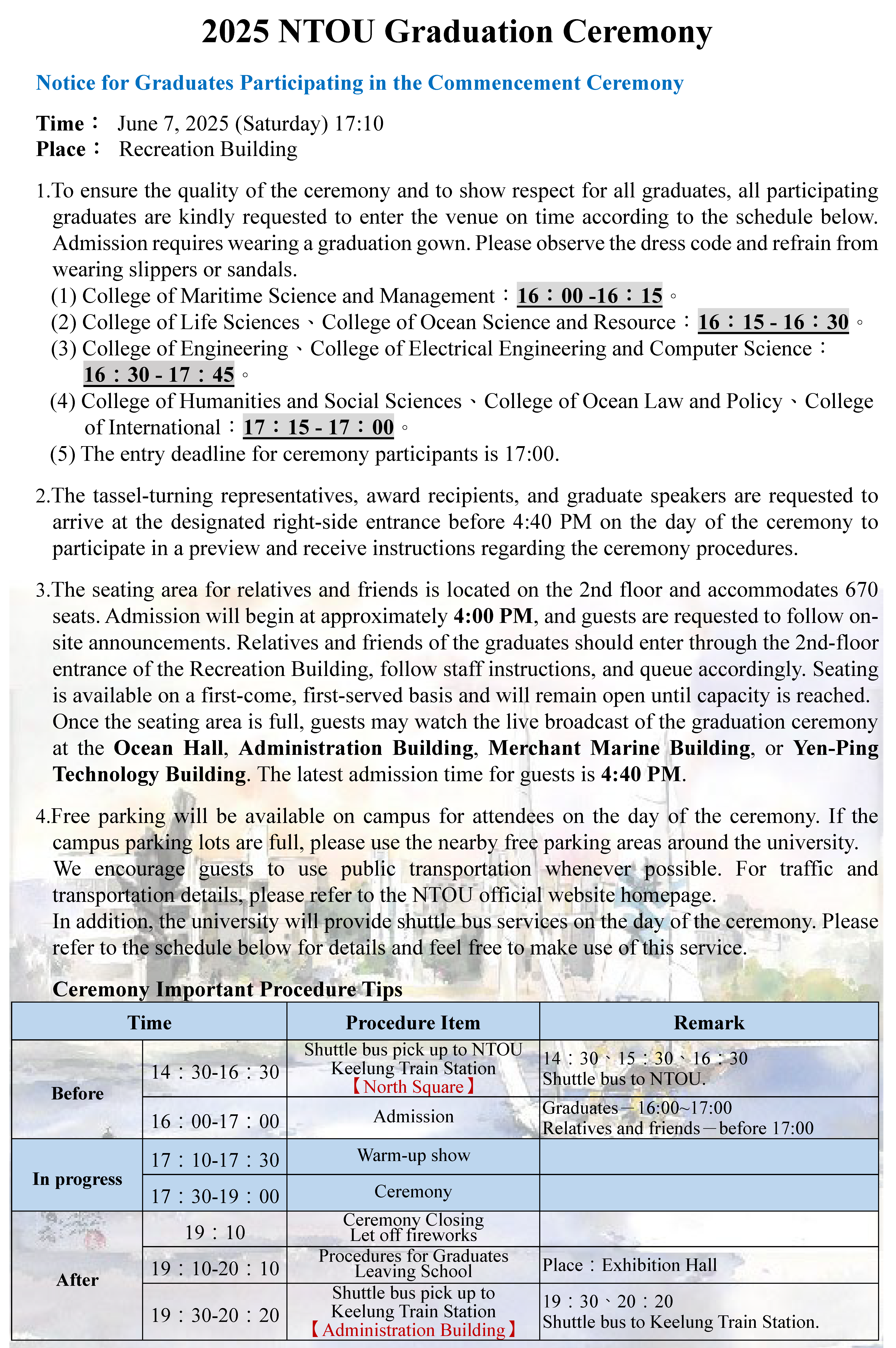 Notice for graduates’ participation ceremony